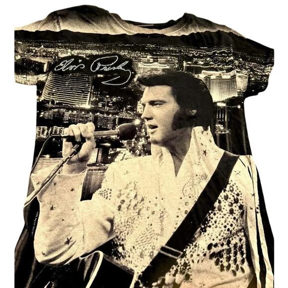 Elvis Presley Tops - ELVIS PRESLEY Rhinestone Signature Las Vegas T-shirt, Size Large